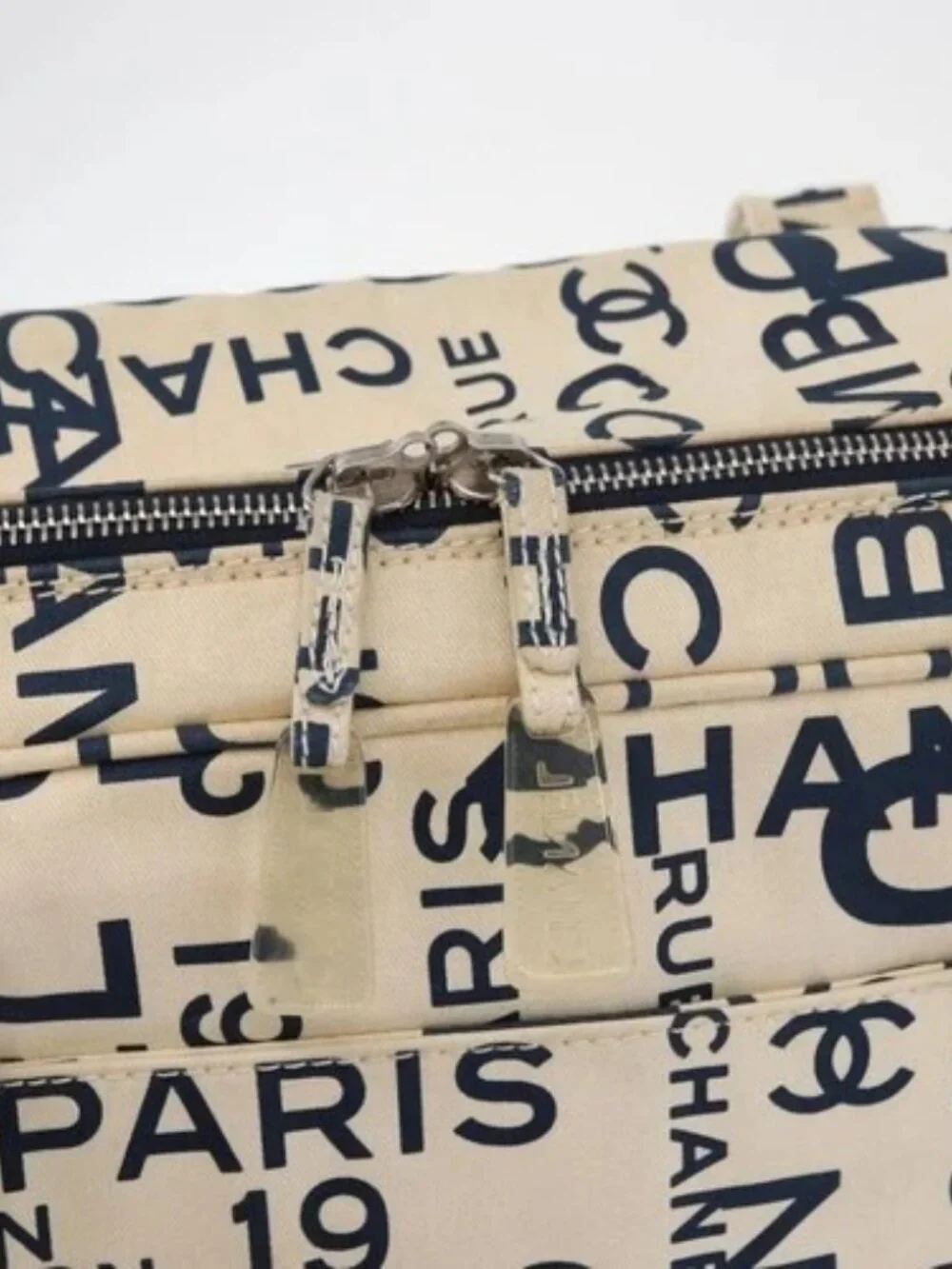 CHANEL By Sea Line Tote Bag Canvas White Silver CC Auth 178508